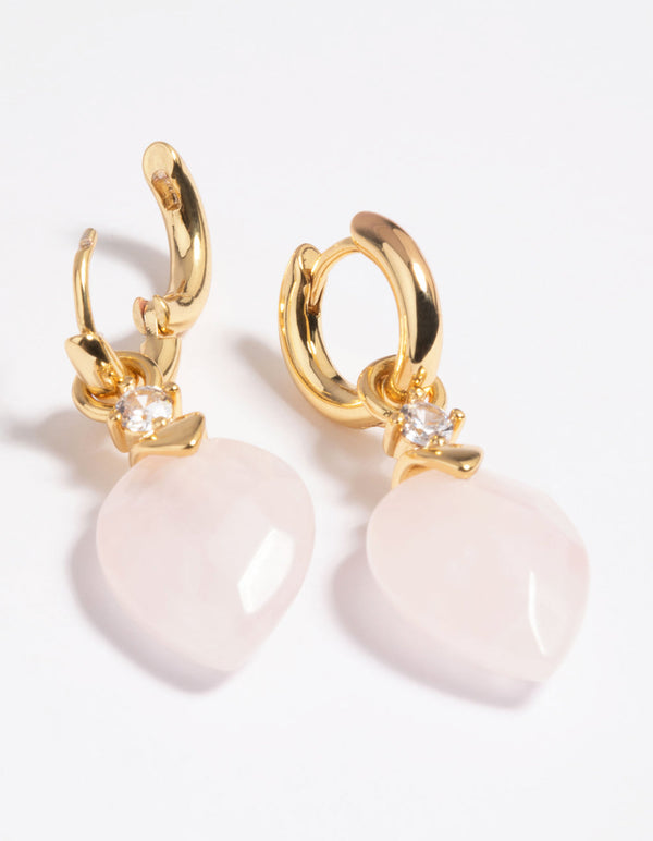 Gold Plated Cubic Zirconia and Rose Quartz Huggie Hoop Earrings