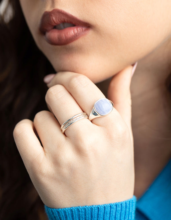 Silver Plated Blue Lace Agate Ring Stack Pack