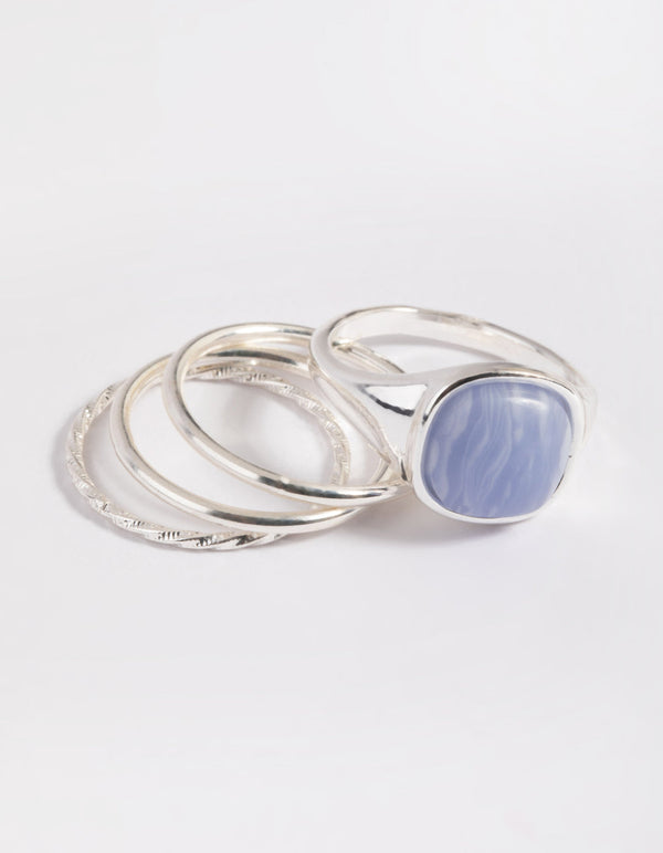 Silver Plated Blue Lace Agate Ring Stack Pack