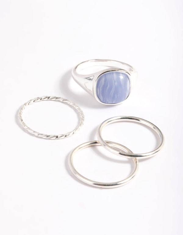 Silver Plated Blue Lace Agate Ring Stack Pack