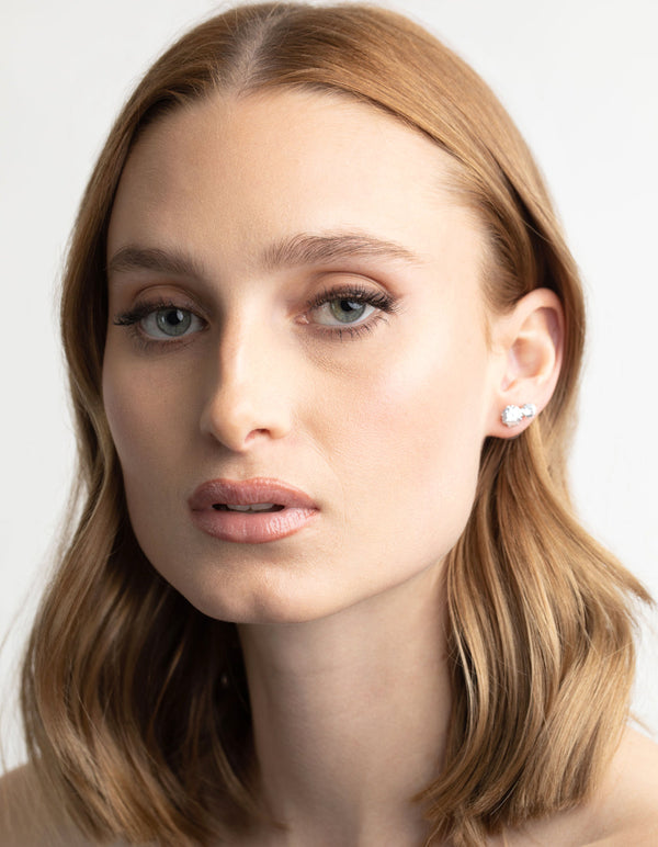 Rhodium Diamond Simulant Classic Stud Earring Set