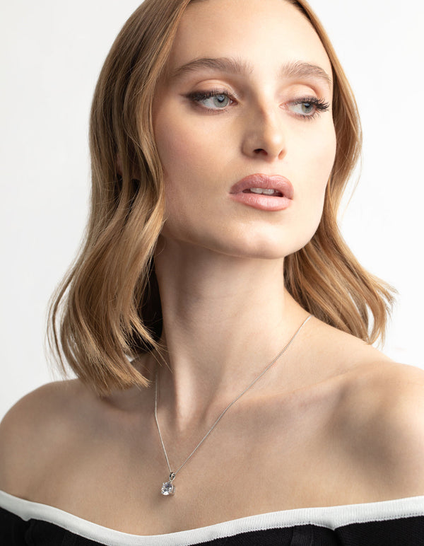 Rhodium Diamond Simulant Cubic Zirconia Necklace