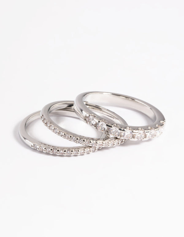 Rhodium Diamond Simulant Baguette Ring Pack