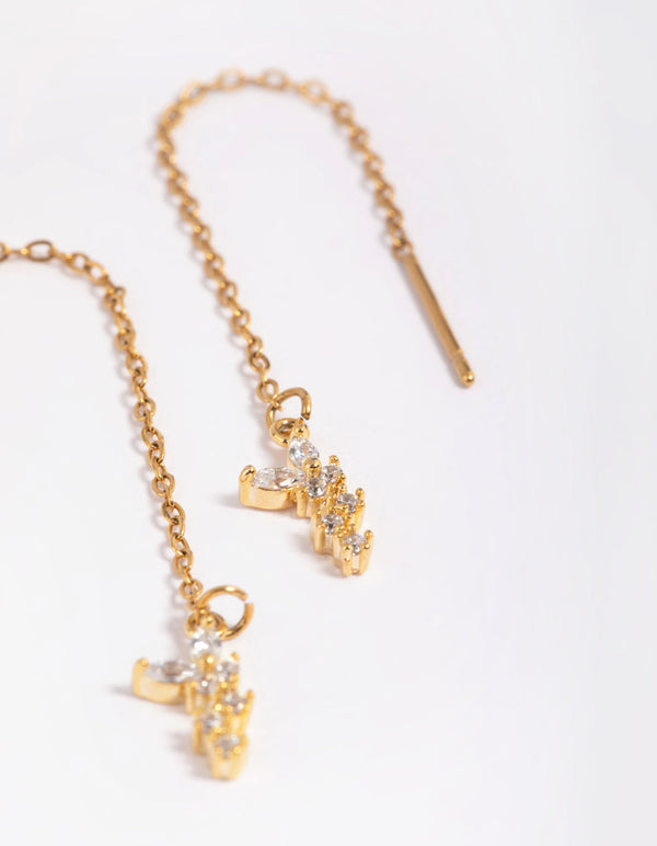 Gold Plated Surgical Steel Cubic Zirconia Butterfly Drop Earrings