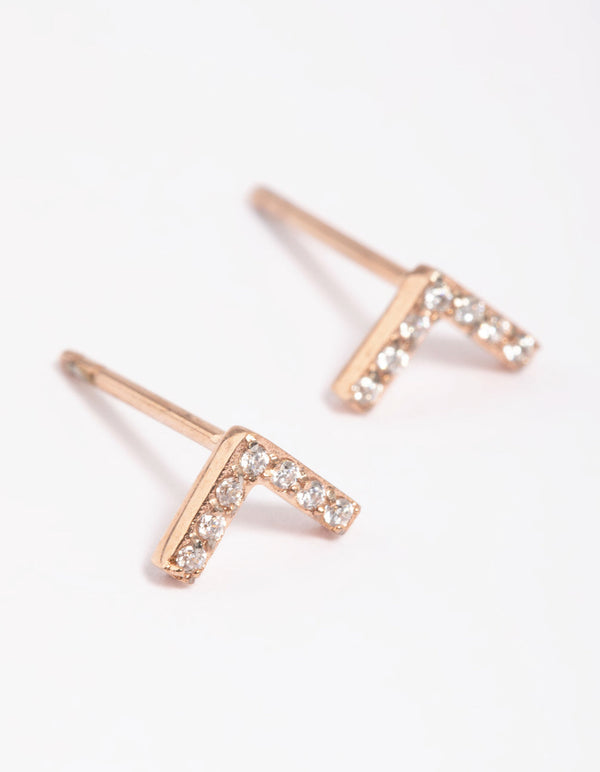 Rose Gold Plated Cubic Zirconia Pave Stud Earrings