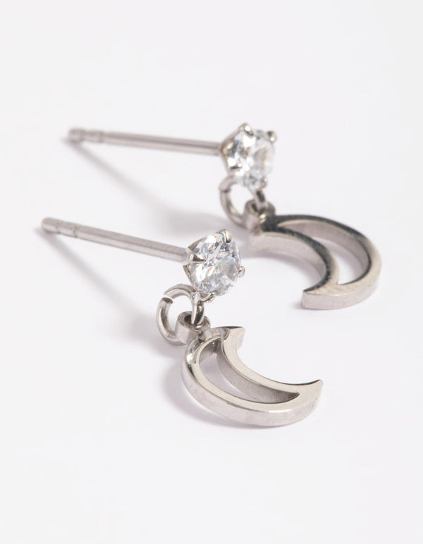 Gold Plated Surgical Steel Cubic Zirconia Moon Drop Earrings