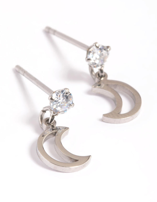Gold Plated Surgical Steel Cubic Zirconia Moon Drop Earrings