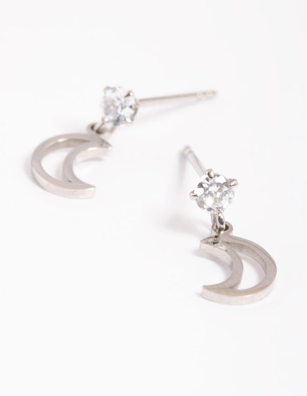 Gold Plated Surgical Steel Cubic Zirconia Moon Drop Earrings