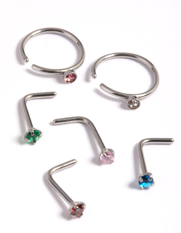 Surgical Steel Rainbow Nose Stud Pack