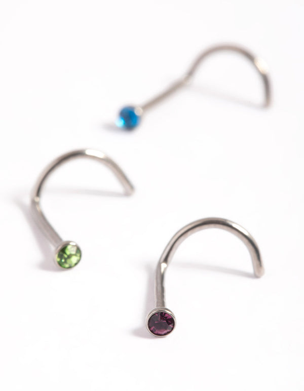 Titanium Simple and Clear Nose Stud Pack