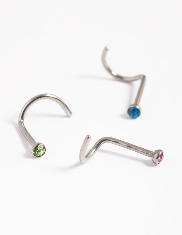 Titanium Simple and Clear Nose Stud Pack