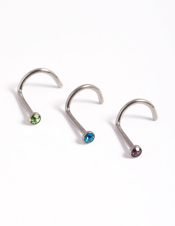 Titanium Simple and Clear Nose Stud Pack