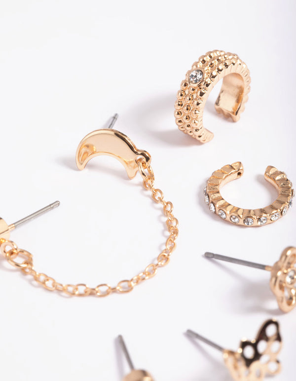 Gold Moon Garden Stud and Cuff Earring Pack