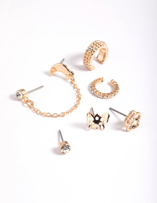 Gold Moon Garden Stud and Cuff Earring Pack