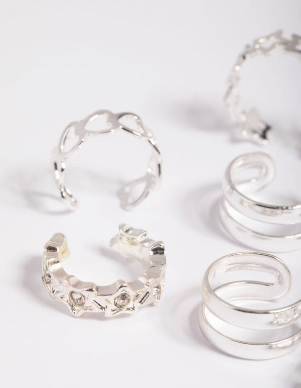 Silver Starry Heart Cuff Earring Pack