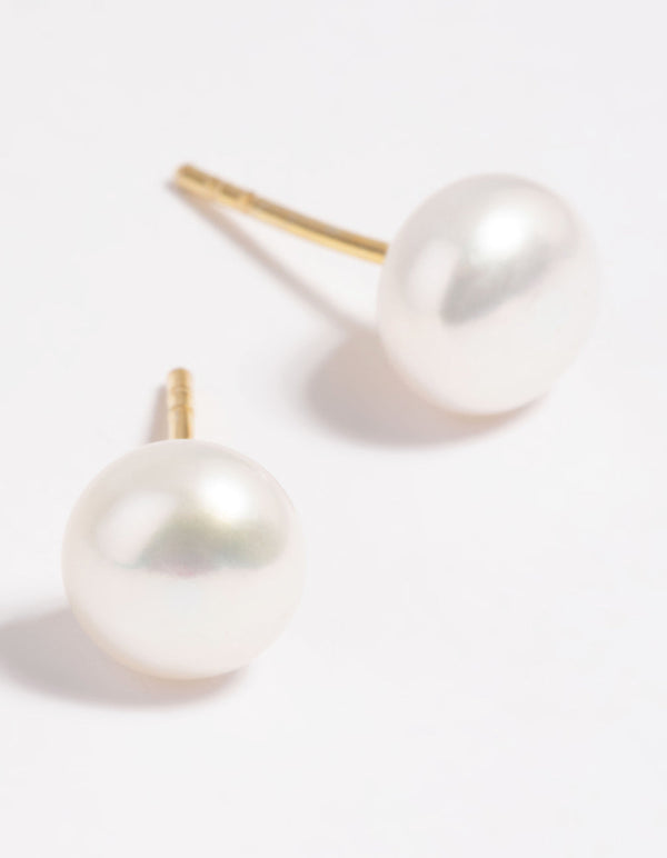 Gold Plated Sterling Silver Freshwater Pearl Stud Earrings
