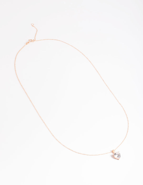 Rose Gold Plated Sterling Silver Cubic Zirconia Heart Necklace