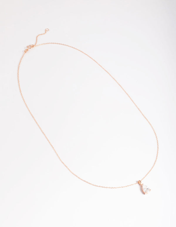 Rose Gold Plated Sterling SIlver Cubic Zirconia Pear Necklace