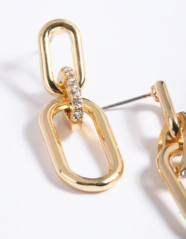 Gold Plated Diamante Drop Earrings