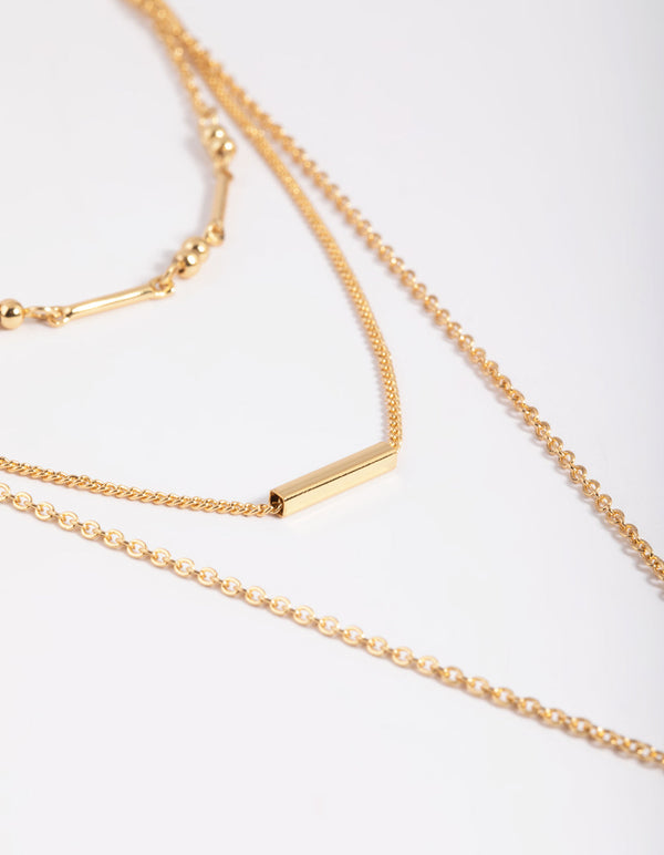 Gold Plated Rectangular Layered Necklace