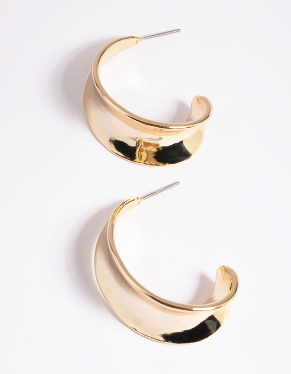 Gold Plated Concave Hoop Earrings