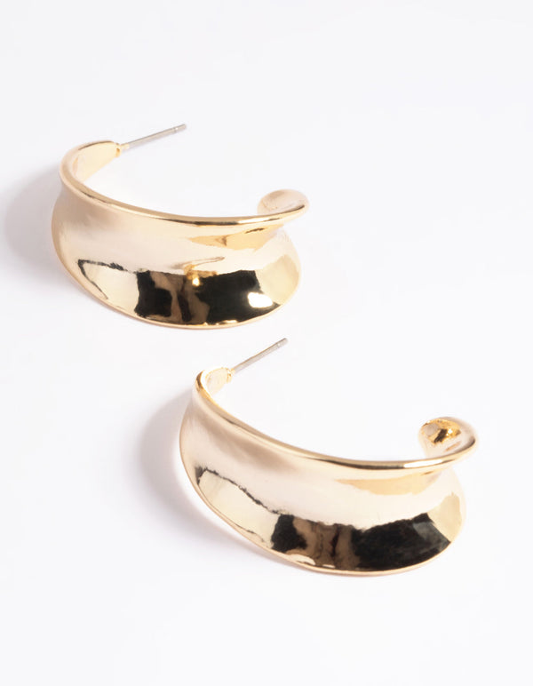 Gold Plated Concave Hoop Earrings