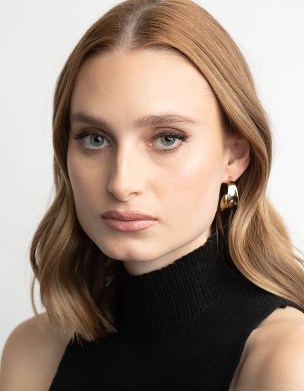 Gold Plated Concave Hoop Earrings