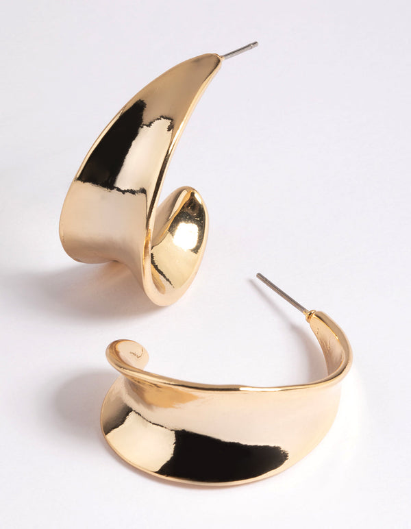 Gold Plated Concave Hoop Earrings