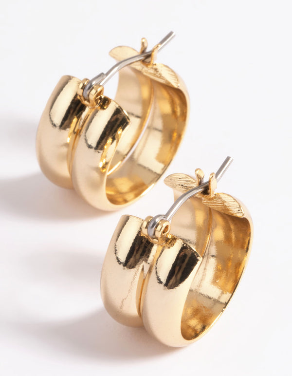 Gold Plated Chubby Line Hoop Earrings