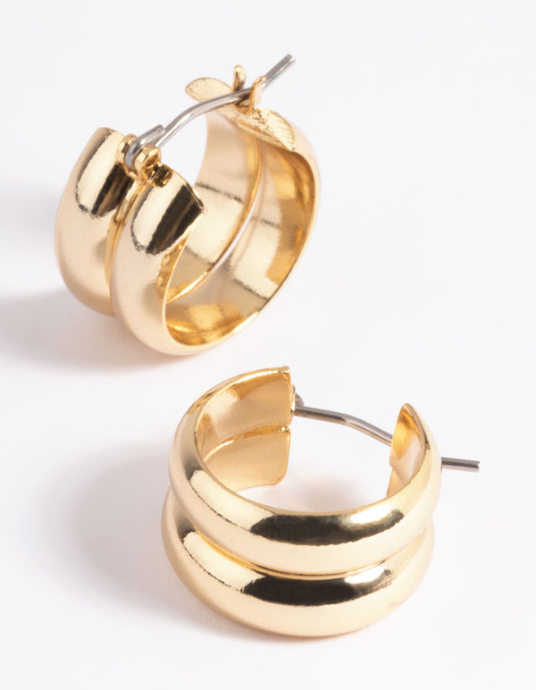 Gold Plated Chubby Line Hoop Earrings