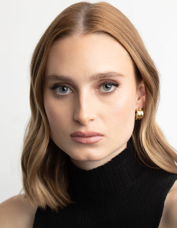 Gold Plated Chubby Line Hoop Earrings