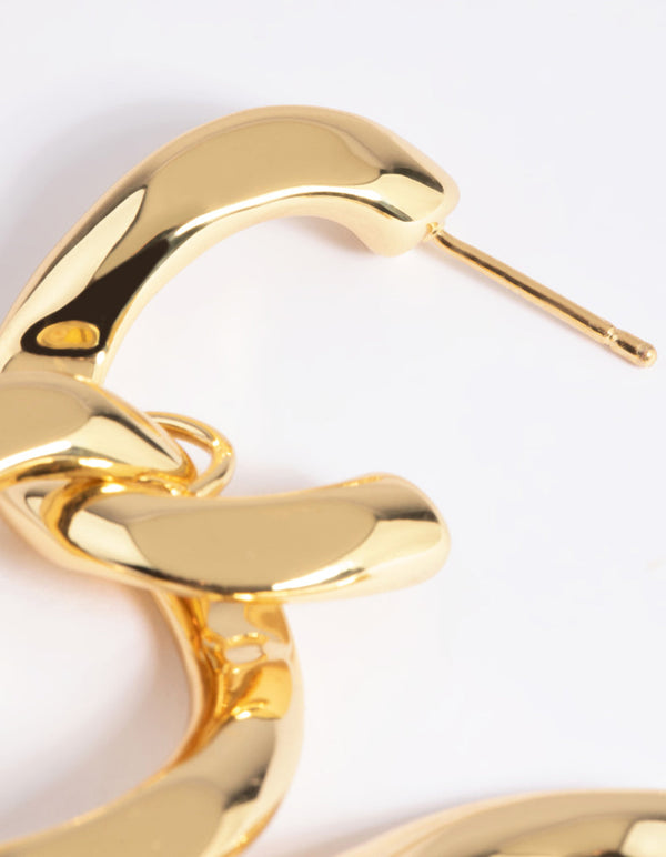 Gold Plated Curb Chain Drop Earrings