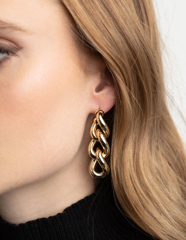 Gold Plated Chunky Chain Drop Earrings