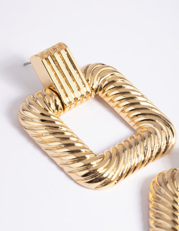 Gold Plated Square Door Knocker Earrings