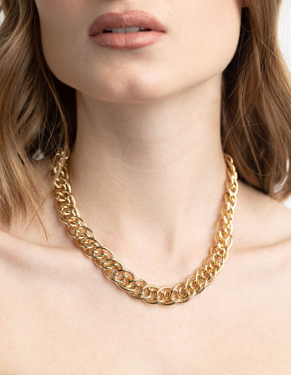 Gold Plated Oval Link Chain Necklace