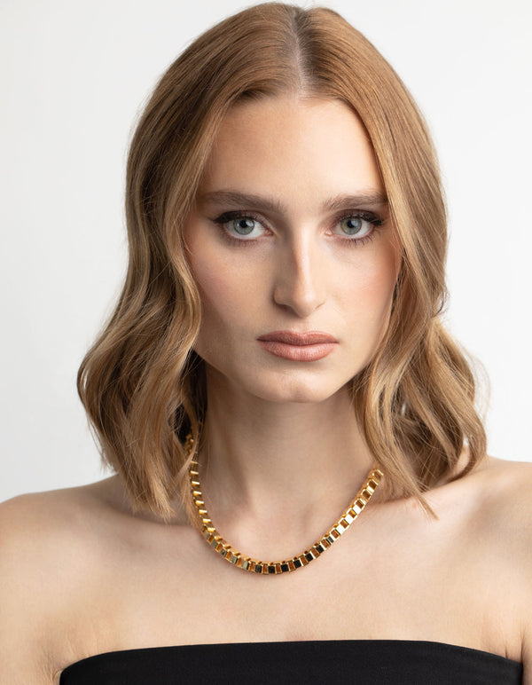 Gold Plated Chunky Box Chain Necklace