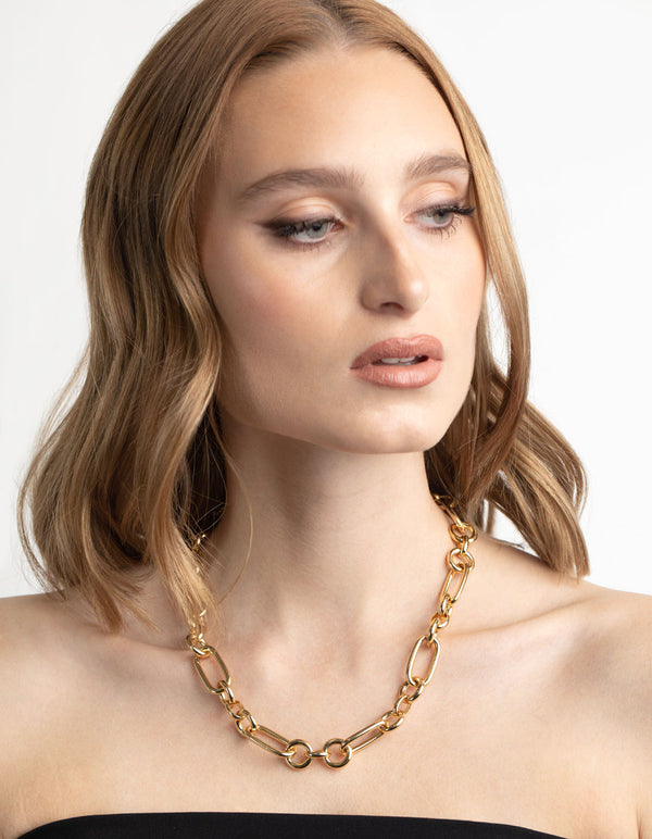 Gold Plated Rectangle Link Necklace