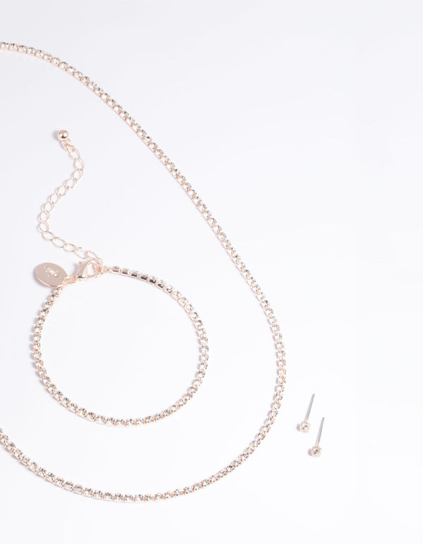 Rose Gold Diamante Necklace Bracelet and Earrings Set