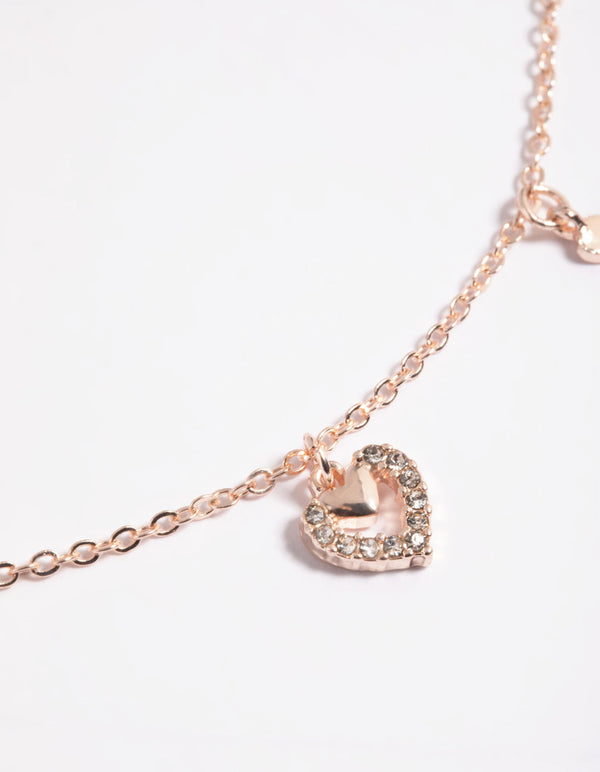 Rose Gold Heart Droplet Necklace and Earrings Set