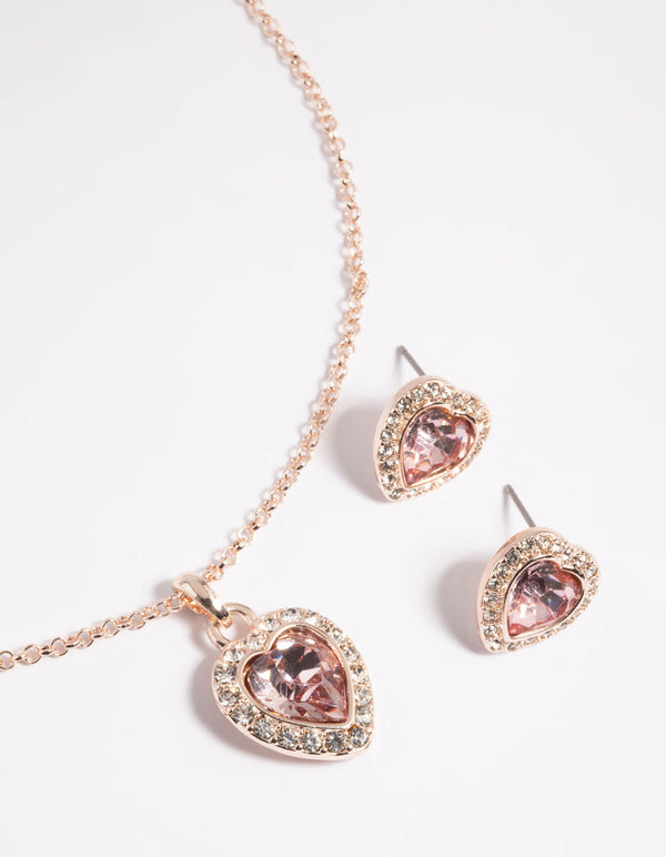 Pink Heart Necklace and Earrings Set