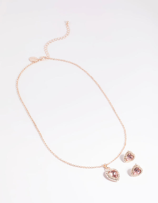 Pink Heart Necklace and Earrings Set