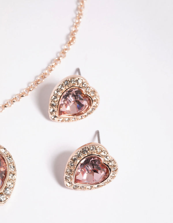 Pink Heart Necklace and Earrings Set