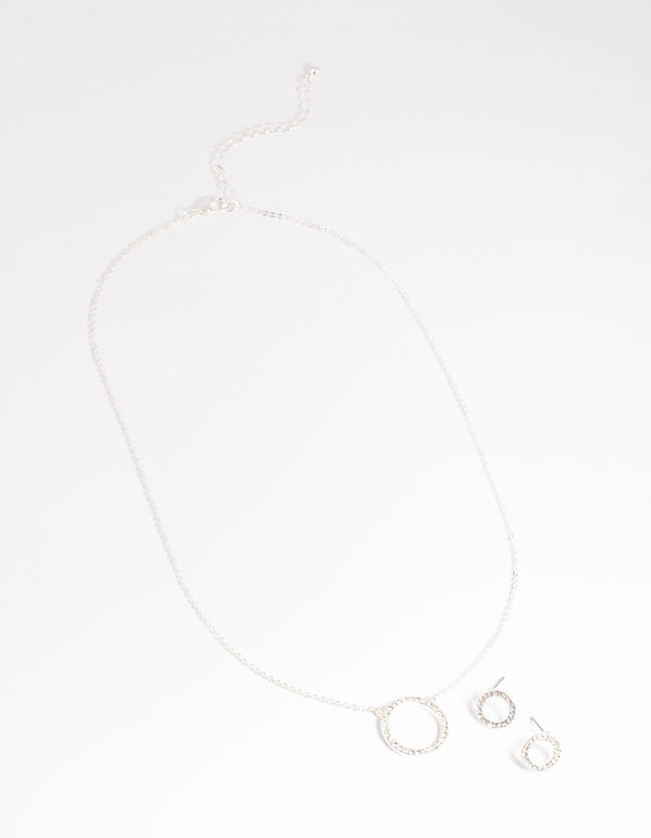 Silver Circle Diamante Necklace and Earrings Set