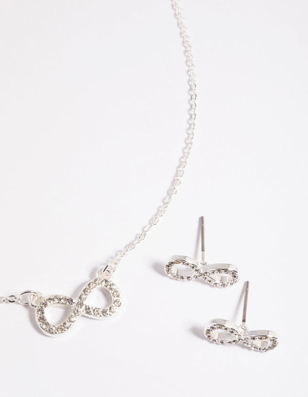 Silver Diamante Infinity Necklace and Earrings Set
