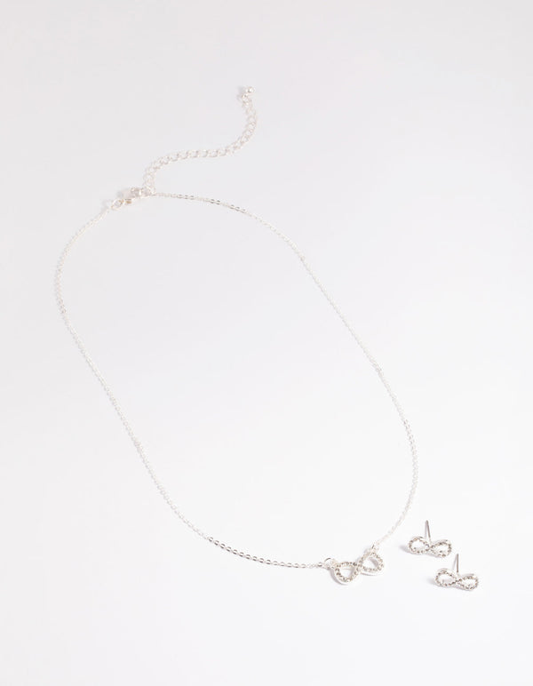 Silver Diamante Infinity Necklace and Earrings Set