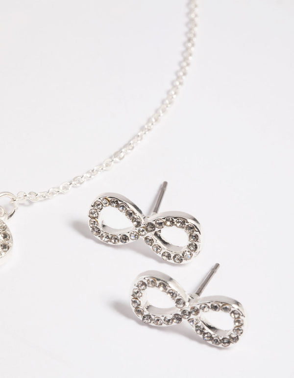 Silver Diamante Infinity Necklace and Earrings Set