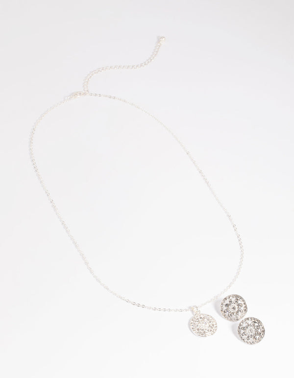 Diamante Flower Pave Necklace and Earrings Set