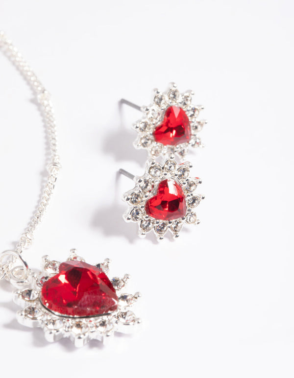 Red Heart Stone Necklace and Earrings Set