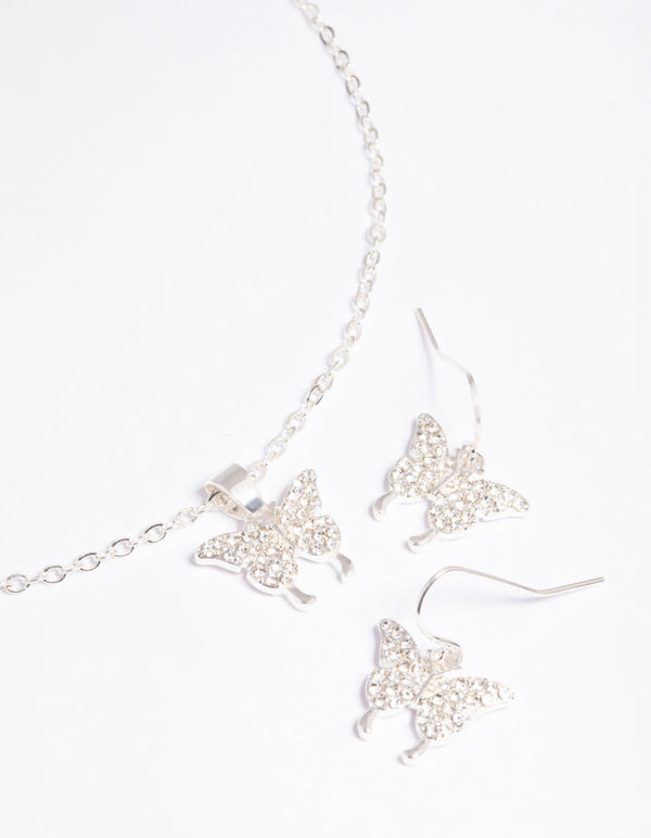 Diamante Pave Butterfly Necklace and Earrings Set