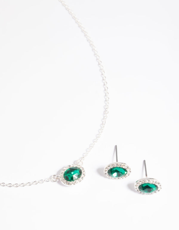 Green Stone Necklace and Earrings Set